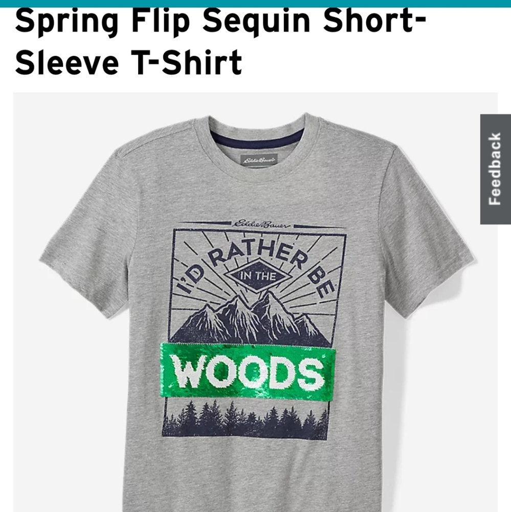 EDDIE BAUER Brand New with tag Flip sequin gray youth t shirt size 14 Large.
